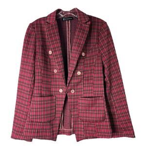NEW New York & Co pink black plaid houndstooth stretchy preppy blazer small